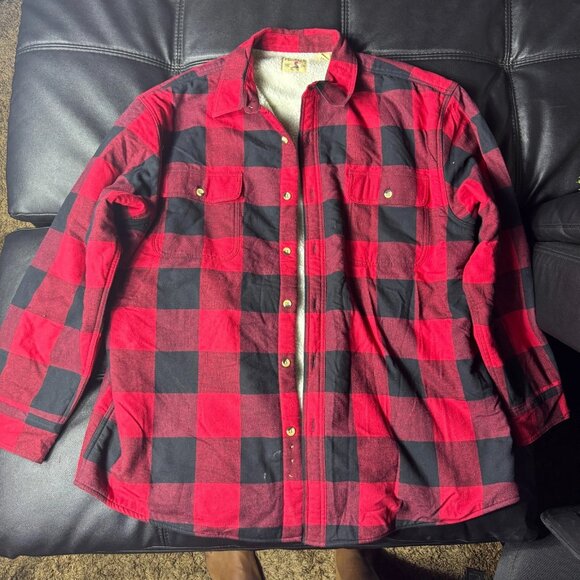 Red Head Men's Shirt Jacket Red Black Flannel Plaid Sherpa Lined Size 2XL - Picture 1 of 13